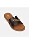 Women's Brown Leather Slippers with Metal Buckle Accessories - 7