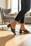 Women's Fabric Textured Single Strap Flat-Toe Heeled Slippers (Straw Heels) - 2