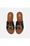 Women's Brown Leather Slippers with Metal Buckle Accessories - 6