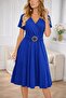 Women's Short Sleeve Double-Breasted Collared Front Buckle Detail Short Viscose Dress