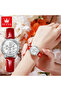 Women’s Elegant Crystal Chronograph Watch with Red Leather Strap - 3