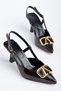 Lianne Brown Patent Leather Buckle Detailed Thin Heeled Shoes