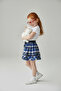 Girl's Plaid Navy Blue Cobalt blue White Elastic Waistband with Bow on the Front Unlined 9258 - 3