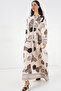 Women's Patterned Long Hijab Dress 2585 - F.Beige