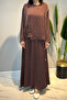 Saphire Set with Snap Detail Accessories on Blouse and Skirt 956 Brown - 2