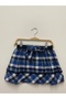 Girl's Plaid Navy Blue Cobalt blue White Elastic Waistband with Bow on the Front Unlined 9258 - 5