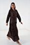 Women's Patterned Long Hijab Dress 2585 - Y.Brown - 4