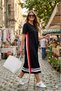 Women's Short Sleeve Crew Neck Side Stripe Detailed Midi Viscose Dress, Casual-Summer Dress - 7