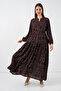 Women's Patterned Long Hijab Dress 2585 - Y.Brown - 2