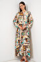 Women's Patterned Long Hijab Dress 2585 - H. Brown - 2
