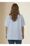 Brooch Detailed V-Neck Women's Plus Size Blouse Baby Blue - 5