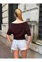 Women's Boat Neck Asymmetrical Blouse with Stripe Detail - 8