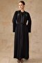 Abaya Set with Stone and Satin Detailing Dress Black 9444-Tk - 2