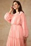 Gathered Detailed Chiffon Dress Somon 9416-E - 2