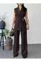 Women's Blazer Vest and Pantalon Set with a Wide Fabric Belt Tied at the Waist - 6