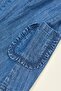 Washed Denim A-Line Dress with Round Neck and Short Sleeves - 4