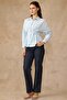 Pencil Detailed Waist-Fitted Cotton Shirt Blue 9451 - 6
