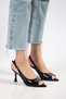 Mia Black Rustic Patent Leather Pointed Toe Open Front Thin Heeled Women's Shoes - 2