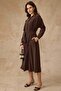 Drawstring Waist Button Closure Modal Dress Brown 9452-E - 2