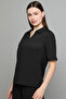 Textured Collared Top with Short Sleeves - 4