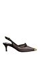 Women's Pointed Toe Open-Side Mesh Strap Classic Heeled Shoes in Coffee Leather - 6