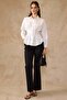 Pencil Detailed Waist-Fitted Cotton Shirt White 9451 - 5