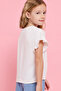Printed Top with Crew Neck and Flutter Sleeves - 6