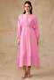 Stripe Detailed Elastic Waist Muslin Dress Pink 9453-E
