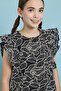 Patterned Top with Crew Neck and Flutter Sleeves - 3