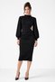 Women's Crepe Fabric Black Long Sleeve Slit Stylish Wrap Evening Dress with Accessories 77153 - 2