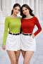 Women's Red-Pistachio Green 2 Pack Boat Neck Long Sleeve Blouse - 2