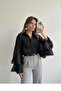 Black Transparent Ruffle Detailed Batwing Blouse - 5031 - 2