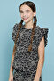 Patterned Top with Crew Neck and Flutter Sleeves - 4