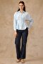 Pencil Detailed Waist-Fitted Cotton Shirt Blue 9451 - 5