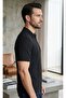 New Season Polo Collar Zippered Black Men's Slim Fit T-Shirt - 2