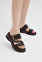 Women's Brown Comfortable Buckle Double Strap Slippers - 2