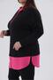 Women's Plus Size Collar Chain Detailed Blouse Black-Fuchsia - 4