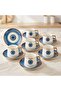 Nazar Boncuğu Patterned Gold Detailed Corner Handle Porcelain Coffee Cup Set for 6 People - 3