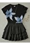 Women's Floral Printed - Lycra Short Sleeve Body Tee Crop-Short Skirt Bottom Top Set