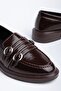 Women's Bitter Brown Patent Leather 3-Buckle Loafer Shoes - 3