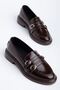 Women's Bitter Brown Patent Leather 3-Buckle Loafer Shoes