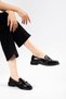 Women's Black Patent Leather 3-Buckle Loafer Shoes - 4