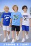 Shark and Cool Boy Printed Cotton Combed Cotton 3-Piece Summer T-Shirt-Shorts Children's Set