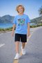 Shark and Cool Boy Printed Cotton Combed Cotton 3-Piece Summer T-Shirt-Shorts Children's Set - 3