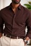 Men's Linen Look Cotton Comfortable Fit Shirt Bitter Brown Cd158 - 2