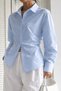 Women's Side Gathered Detailed Shirt Lycra Cotton Stylish Long Sleeve Shirt - 4