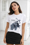 Women's White 100% Cotton Printed Crew Neck Short Sleeve T-Shirt - 4
