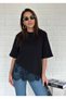 Women's Black Asymmetrical Lace Detailed Short Sleeve Blouse - 2