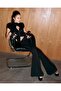 Metal Buckle Top with Agrafl and Folded Waist Spanish Style Trousers Set - 3