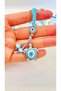 Light Blue Turtle Eye Patterned Silver Evil Eye Keychain - 2
